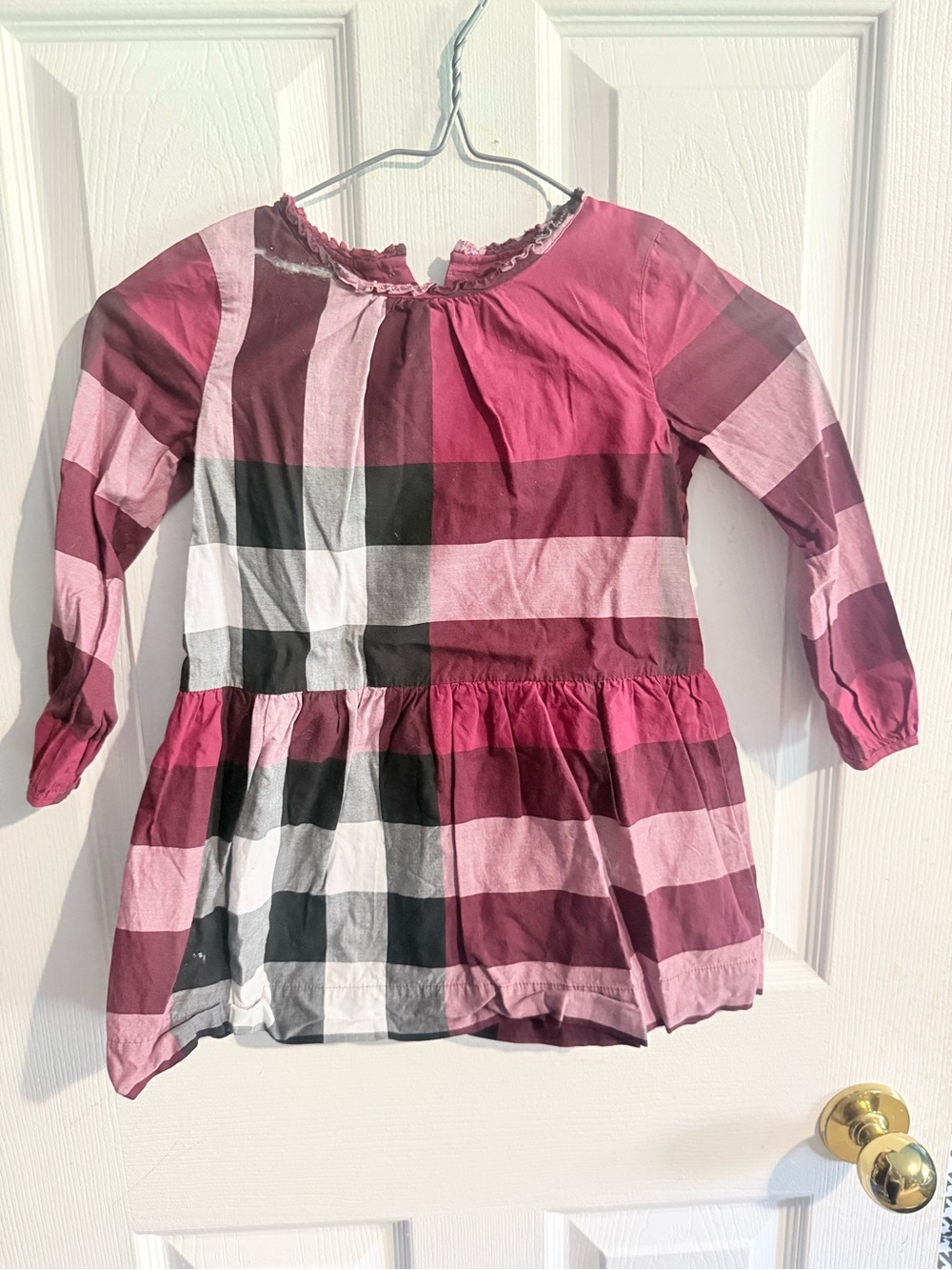 Burberry Pink Plaid Long-Sleeve Girls Dress